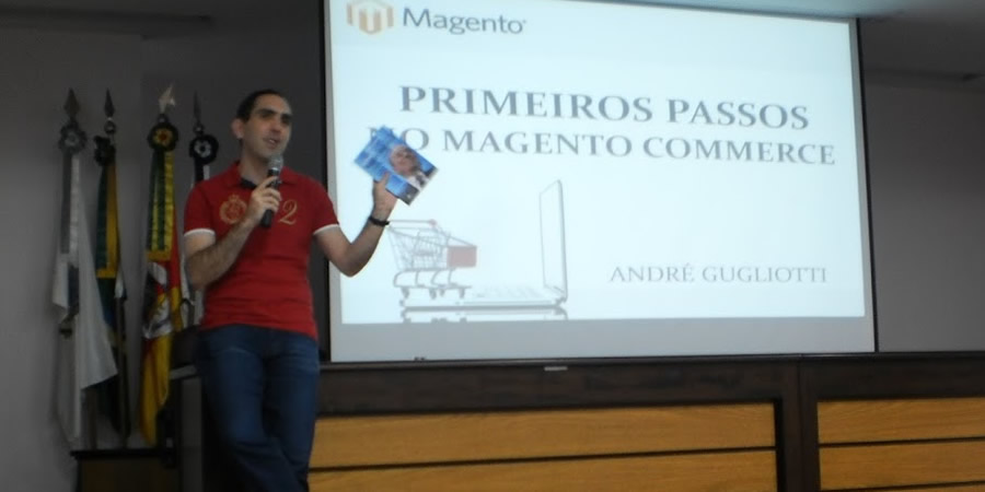 AndrÉ Gugliotti em palestra de Magento - imagem: Tchelinux