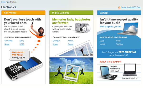 landing page totalmente customizada no Magento - imagem: demo.magentocommerce.com