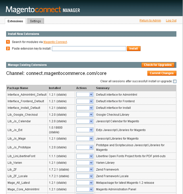 Interface do Magento Connect - fonte: inchoo.net